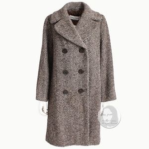 Dolce & Gabbana Wool Coat Classic Herringbone Double Breasted Brown Cream Sz 40